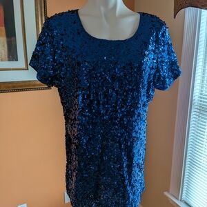 Elegant Blue Sequin Blouse Size XXL